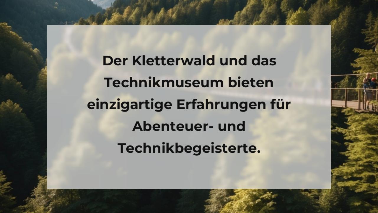 Der Kletterwald und das Technikmuseum bieten einzigartige Erfahrungen für Abenteuer- und Technikbegeisterte.