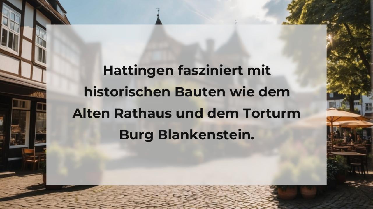 Hattingen fasziniert mit historischen Bauten wie dem Alten Rathaus und dem Torturm Burg Blankenstein.