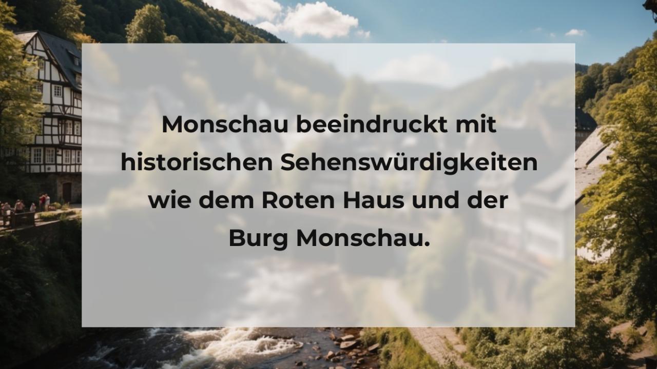 Monschau beeindruckt mit historischen Sehenswürdigkeiten wie dem Roten Haus und der Burg Monschau.